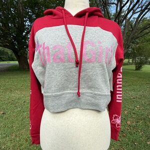 Boxercraft Womens Custom Cropped Fleece Hoodie Red Gray That Girl Glitter Small